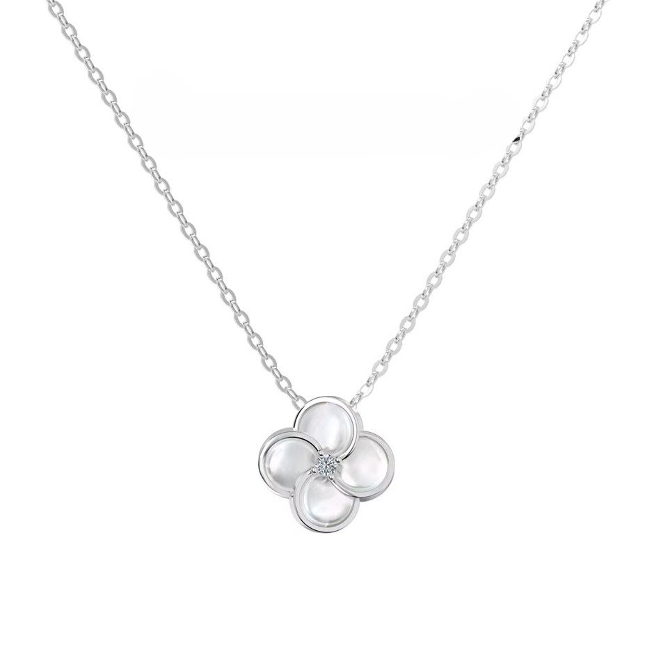 0.03ct Lab Created Moissanite & Clover Pendant Necklace