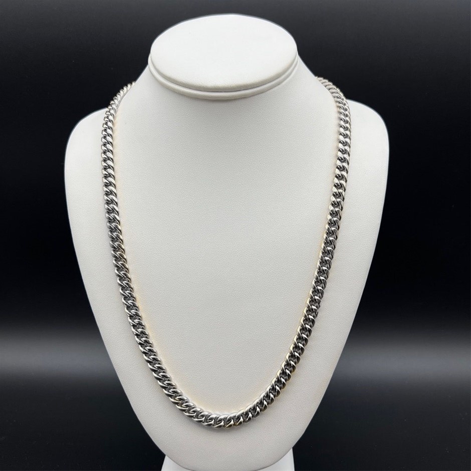 Silver-Filled Cuban Chain Necklace, 8MM Wide - 60.9cm