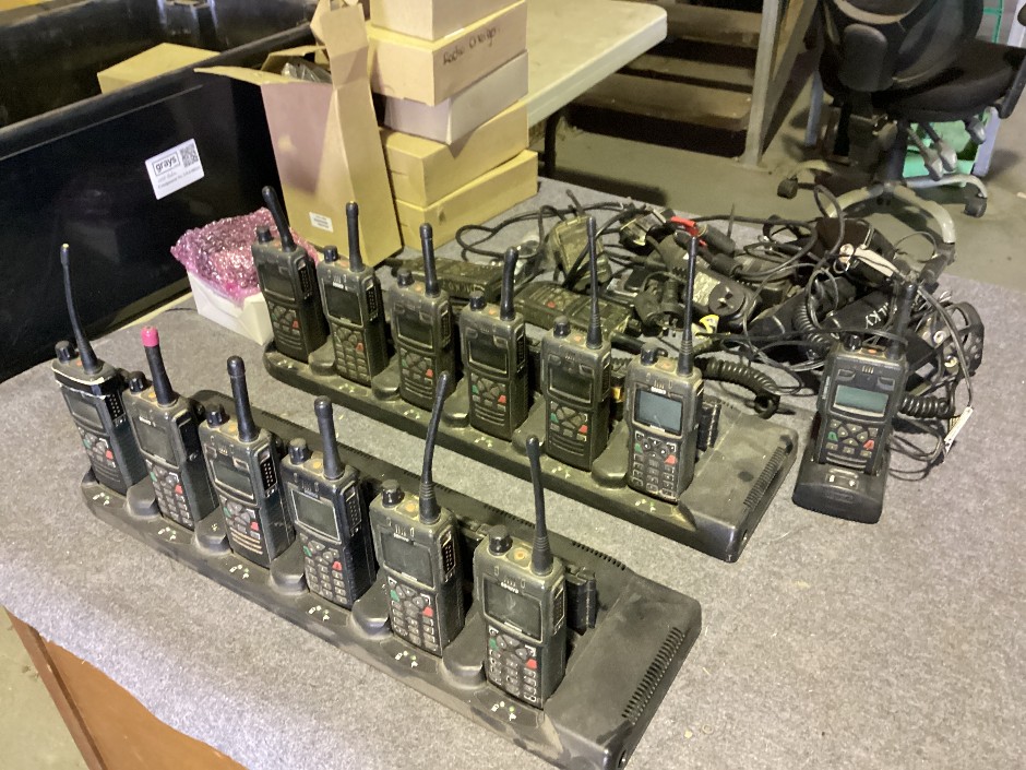 <p>Box of Two Way Radios, Bases and Battery's</p>