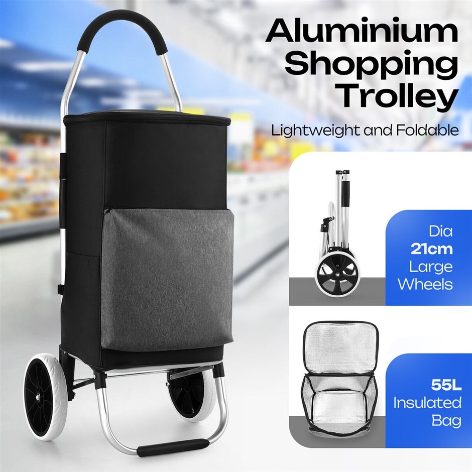 55L Foldable Shopping Trolley Insulated Bag Aluminium 45kg Capacity
