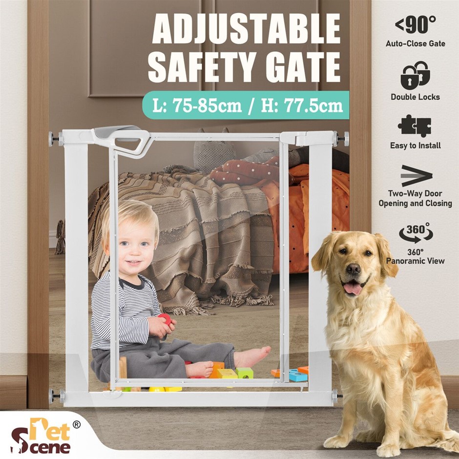 77.5cm Height Clear Pet Safety Gate Kitchen Stairs White 10cm Extension