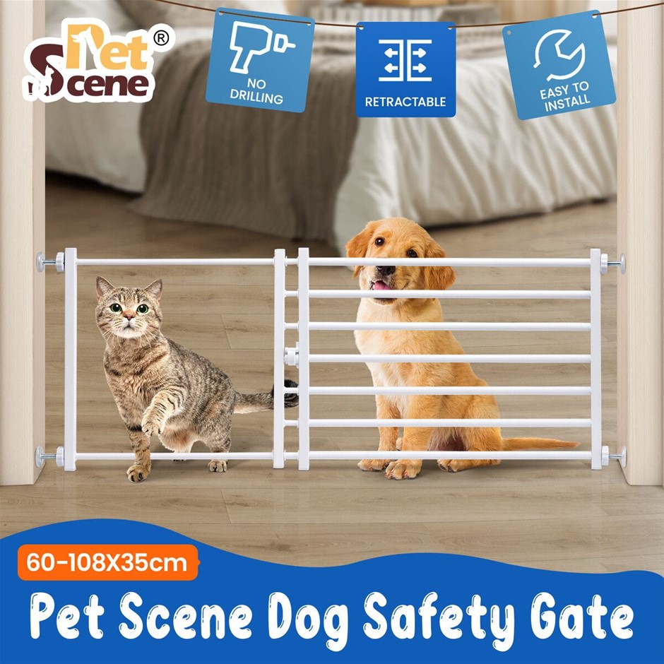 35cm High Retractable Pet Safety Gate Portable Stair Barrier White