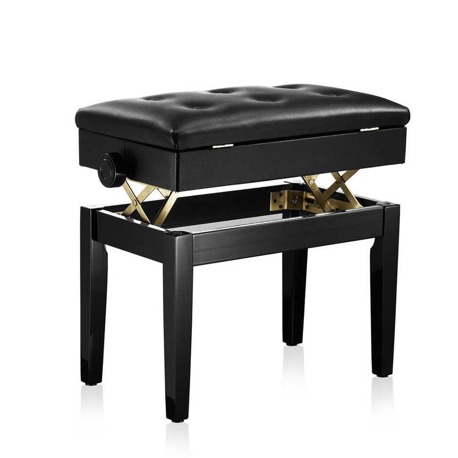 Melodic Adjustable Wood Keyboard Piano Bench with Built-in Storage Black