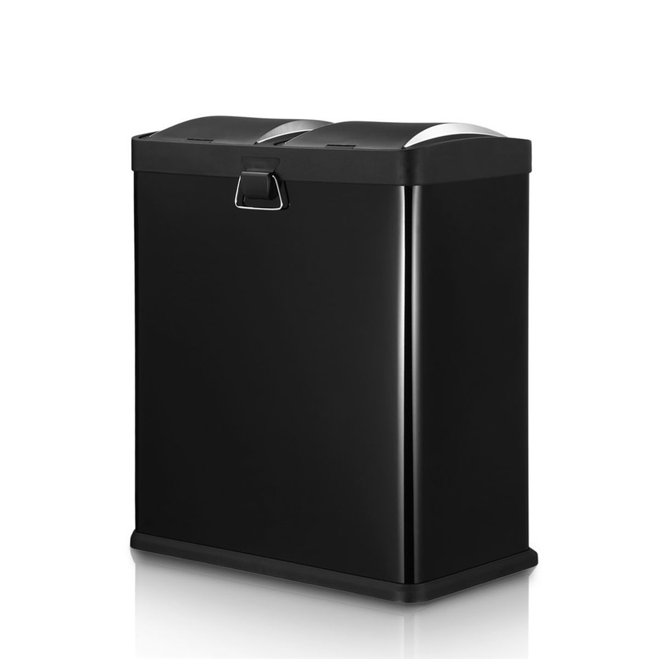 60L Dual Compartment Pedal Rubbish Bin Recycling Kitchen Steel Black