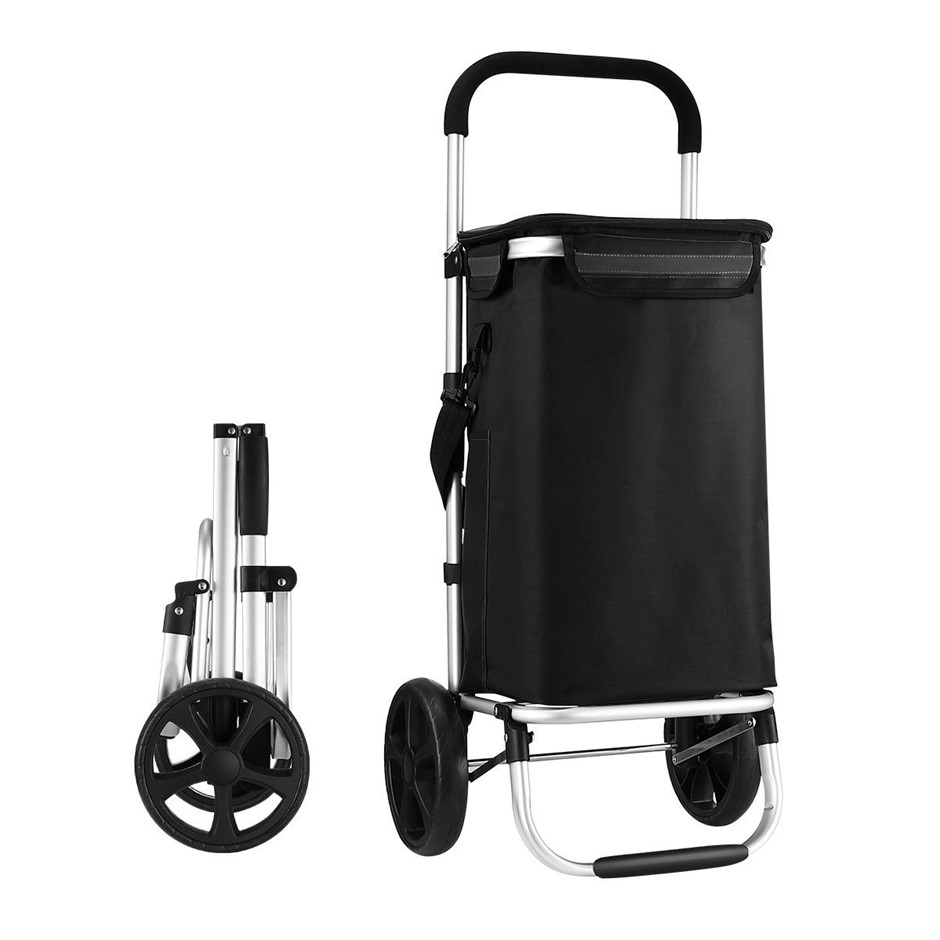 Foldable Shopping Trolley Waterproof Aluminium Grocery Cart Black