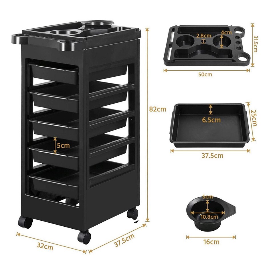 6 Tier Hairdressing Salon Trolley Rolling Storage Cart 5 Trays