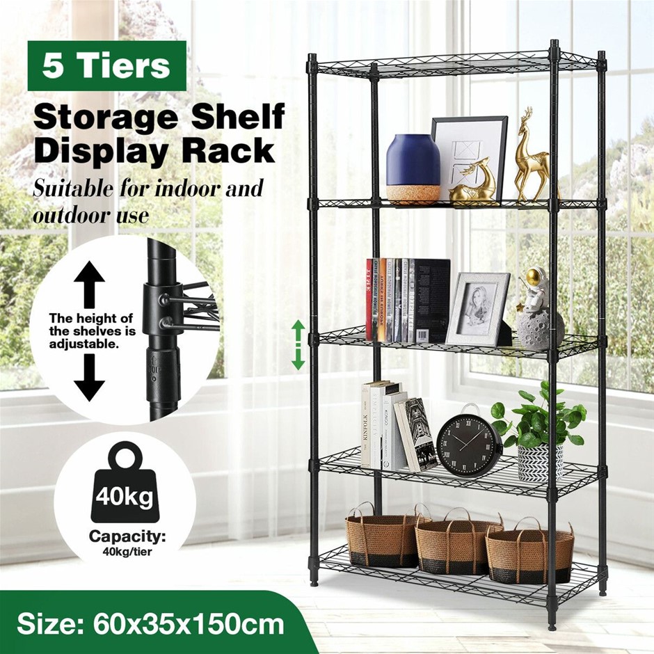 5 Tier Metal Plant Stand Corner Shelf Display Rack Heavy Duty Black