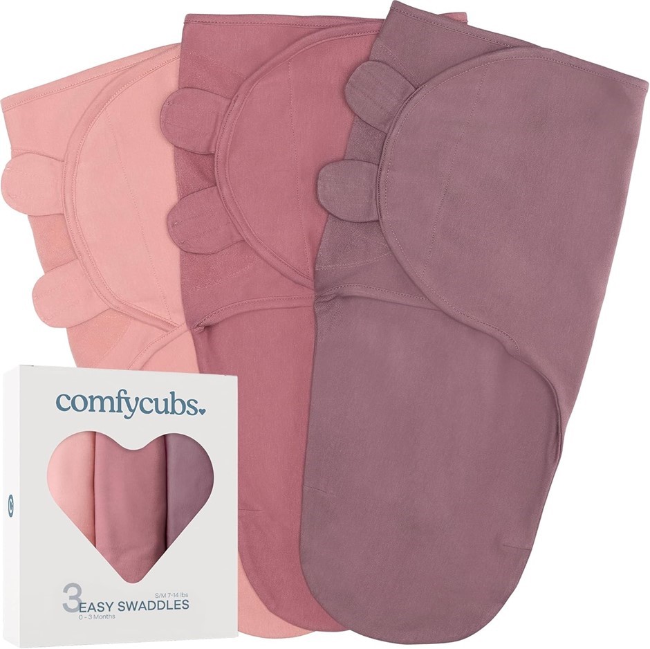 Comfy Cubs Swaddle Blanket Baby Girl Boy Easy Adjustable 3 Pack Infant Slee