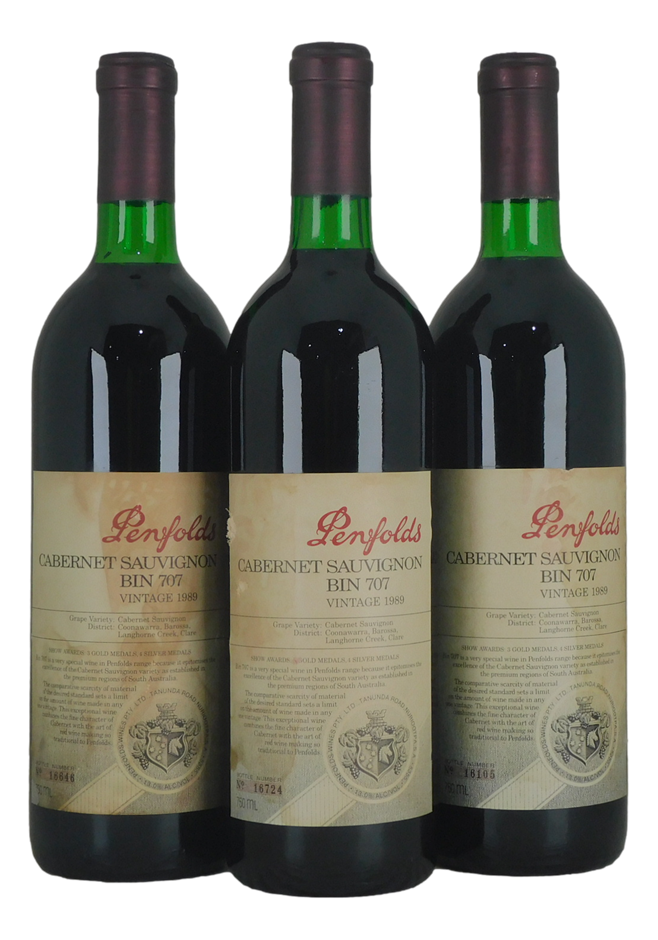 Penfolds Bin 707 Cabernet Sauvignon 1989 (3x 750mL) SA.