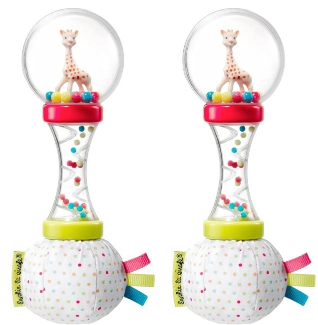 2 X SOPHIE the giraffe Soft Maracas Rattle, White/ Red/ Blue/ Yellow/ Green