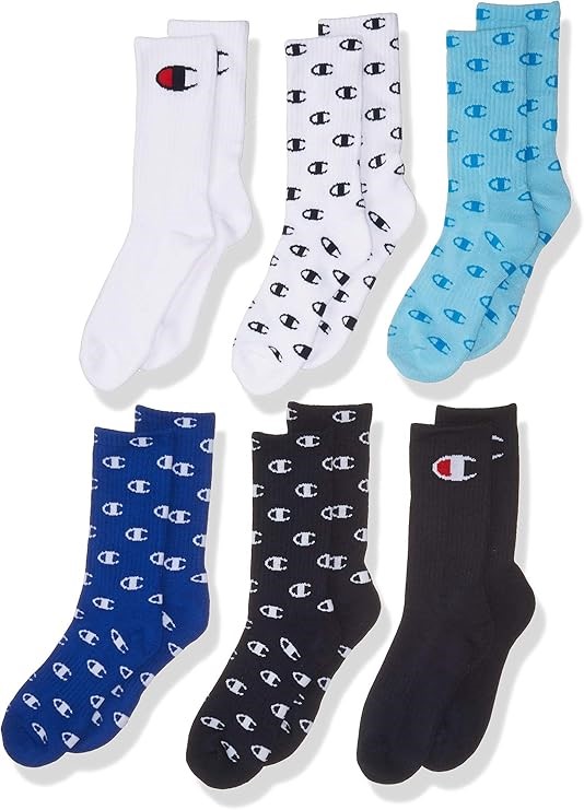 Champion Kid's Sock Multipacks, Crew C - Blue, 3Y-5Y shoe size