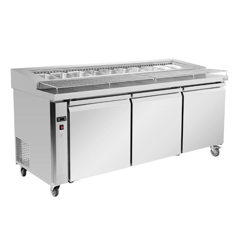 475L Stainless Steel Pizza Preparation Bench Fridge with Pmma Lid