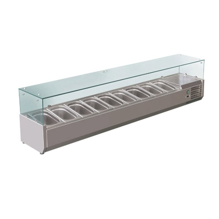 <p>Bench Top Salad Bar with Flat Glass Top Hold 9 x 1/3 Pans</p>