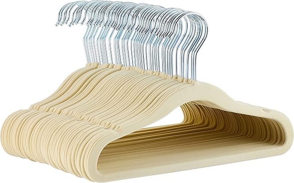 AMAZON BASICS Kids Velvet, Non-Slip Clothes Hangers, Beige - 1 Count (Pack