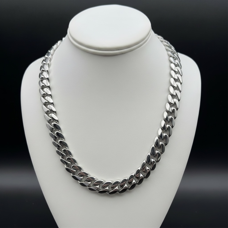 Silver-Filled Cuban Chain Necklace, 10MM Wide - 60.9cm