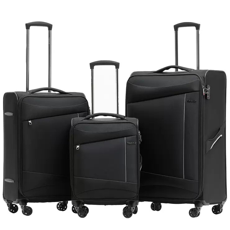 TOSCA Flight Softside Luggage 2 Piece Set, Black Grey, Medium, 67cm, Small