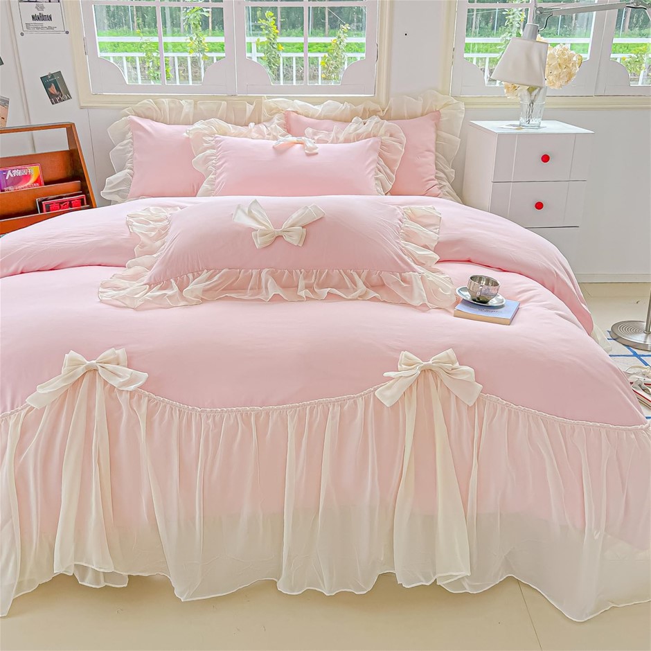 SOUKECHY Girls Lace Bedding,Pink Full Comforter Cover Set