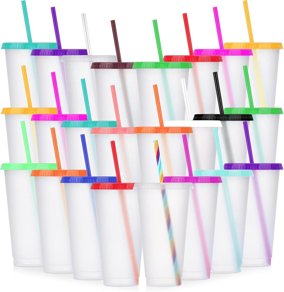LEIFIOSH 24 Pack Plastic Tumblers with Lids and Straws