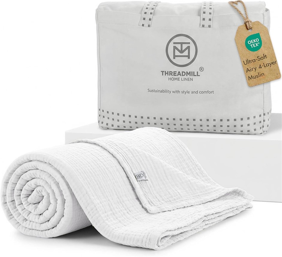 THREADMILL Muslin Blanket King Size Bed | 4 Layer 100% Cotton Gauze Blanket