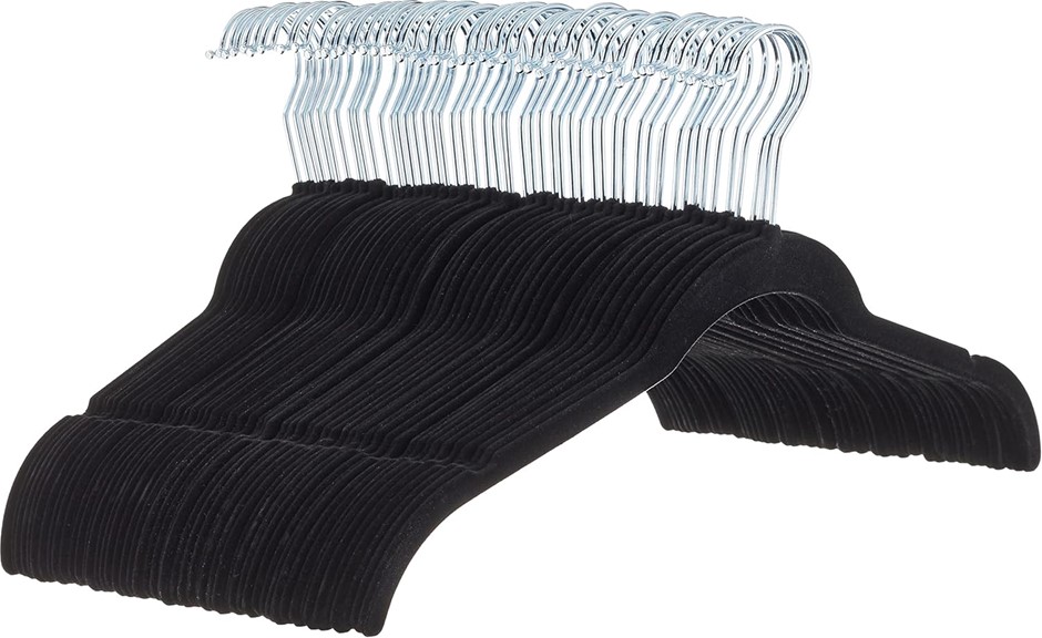 AMAZON BASICS Slim, Velvet, Non-Slip Shirt Clothes Hangers, Black/Silver, P