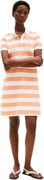 TOMMY HILFIGER Women's, Rugby Stripe Polo Dress, Size L, Peach Dusk, XW0432