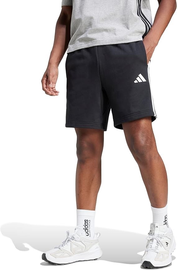 ADIDAS Men's Essentials 3-Stripes French Terry Shorts, Small, Black/White,
