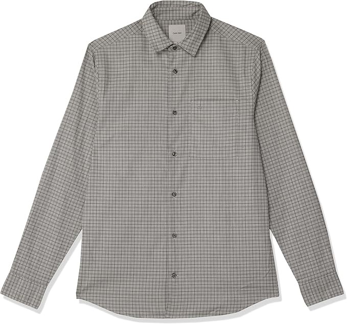 CALVIN KLEIN Men's Soft Twill Mini Check Shirt, Size S, Light Grey Heatehr