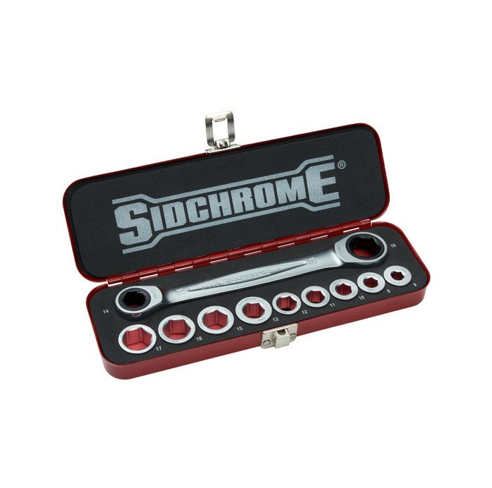 SIDCHROME 10 Piece Metric – 11 in 1 Double End Ratcheting Wrench with Adapt