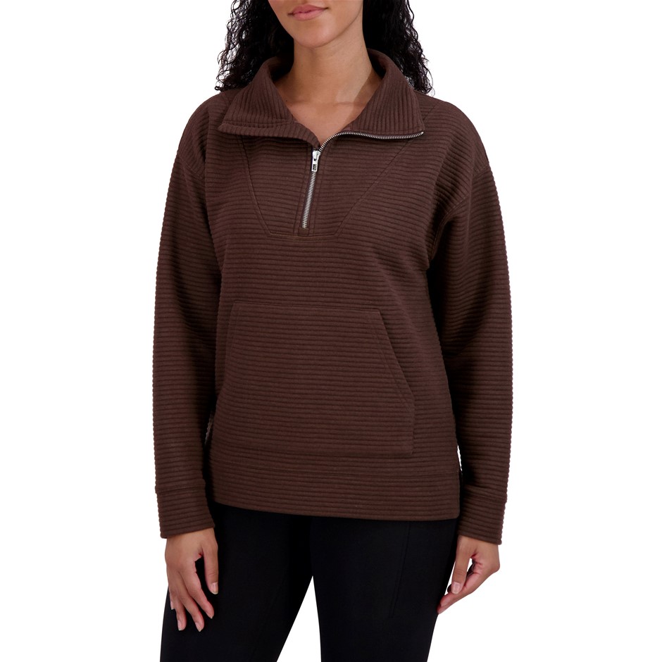 SIGNATURE Women's Ottoman Half Zip, Size L, Brown. Buyers Note - Discount