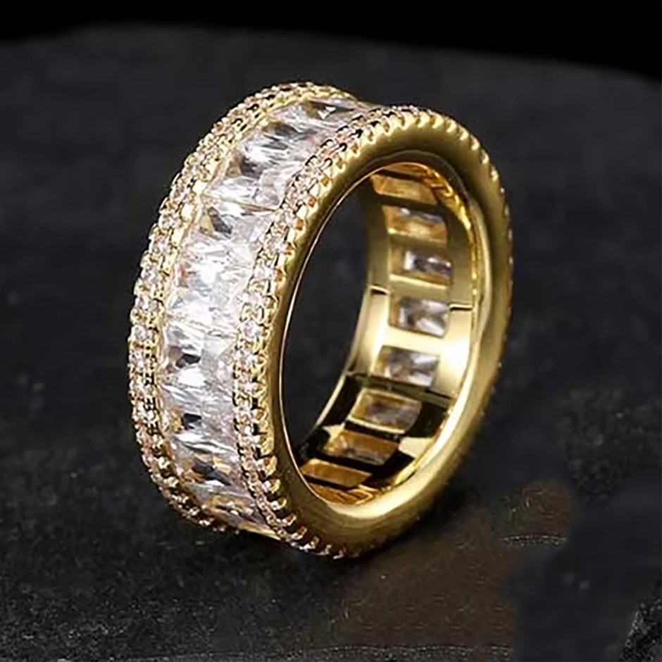 18K Gold-Filled Cuban Ring with AAA+ Cubic Zirconia's- Size 10