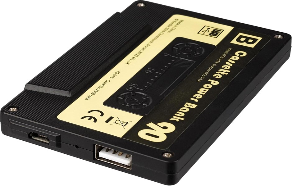 15 x Powerbank 2500 mAh PhoneCharger - Black, Cassette Tape Style. TOTAL