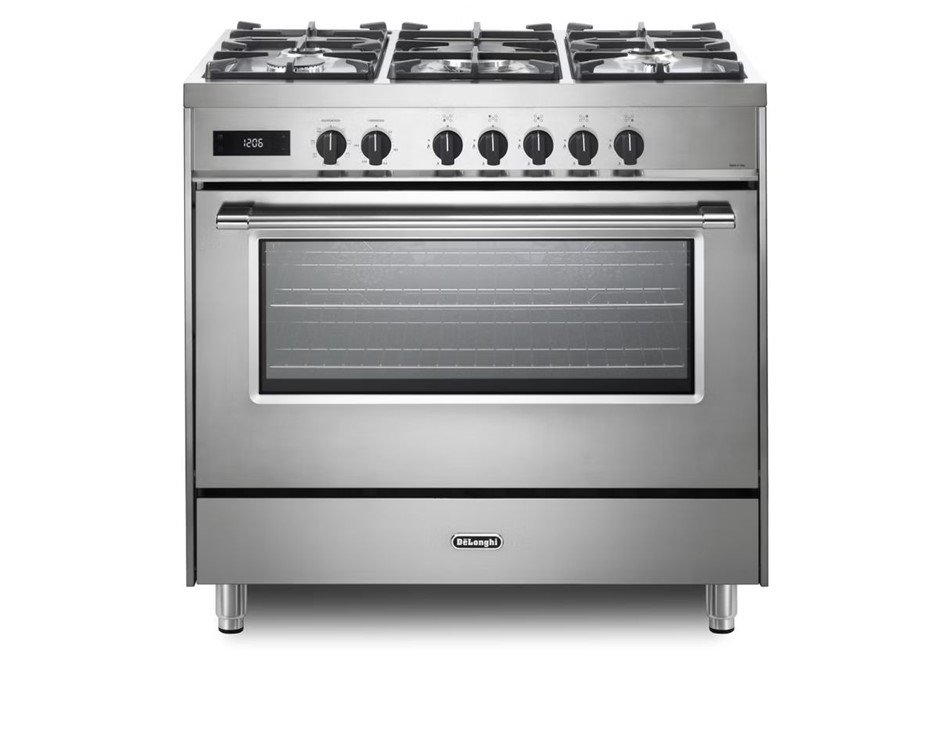 Delonghi 90cm Freestanding Oven/Stove, Dual Fuel, Model: DEF1407S