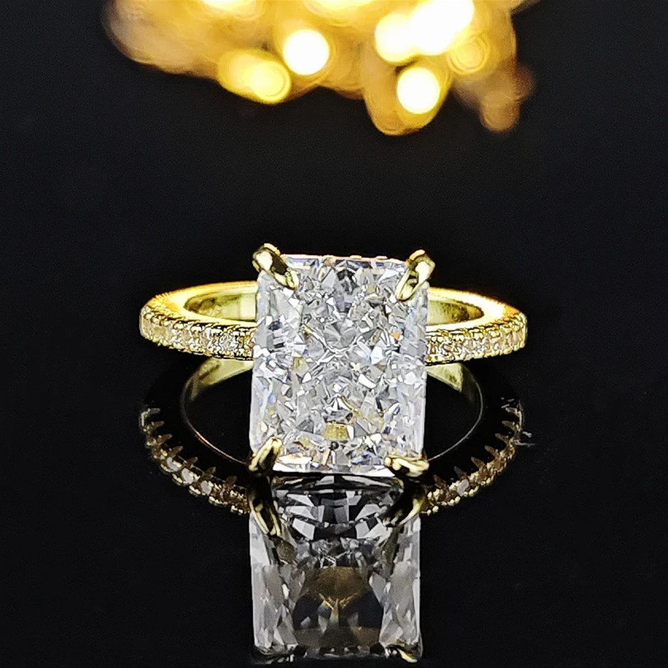 Classic Gold Plated Emerald Cut Cubic Zironia Cocktail Ring