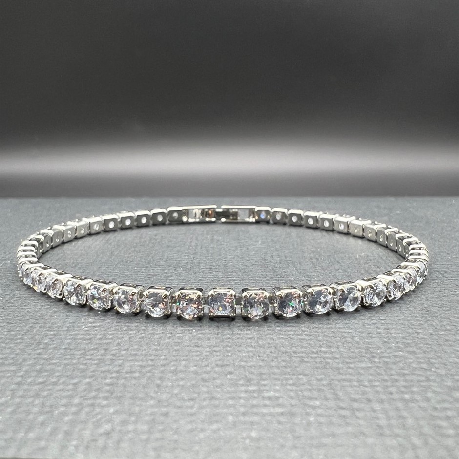 14K White Gold-Filled 3mm Tennis Bracelet with AAA+ Cubic Zirconia's - 18cm