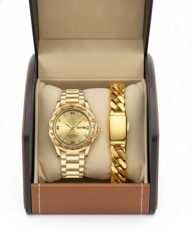 Luxury Men's Watch & Cuban Bracelet Gift Set with Premium Executive Present