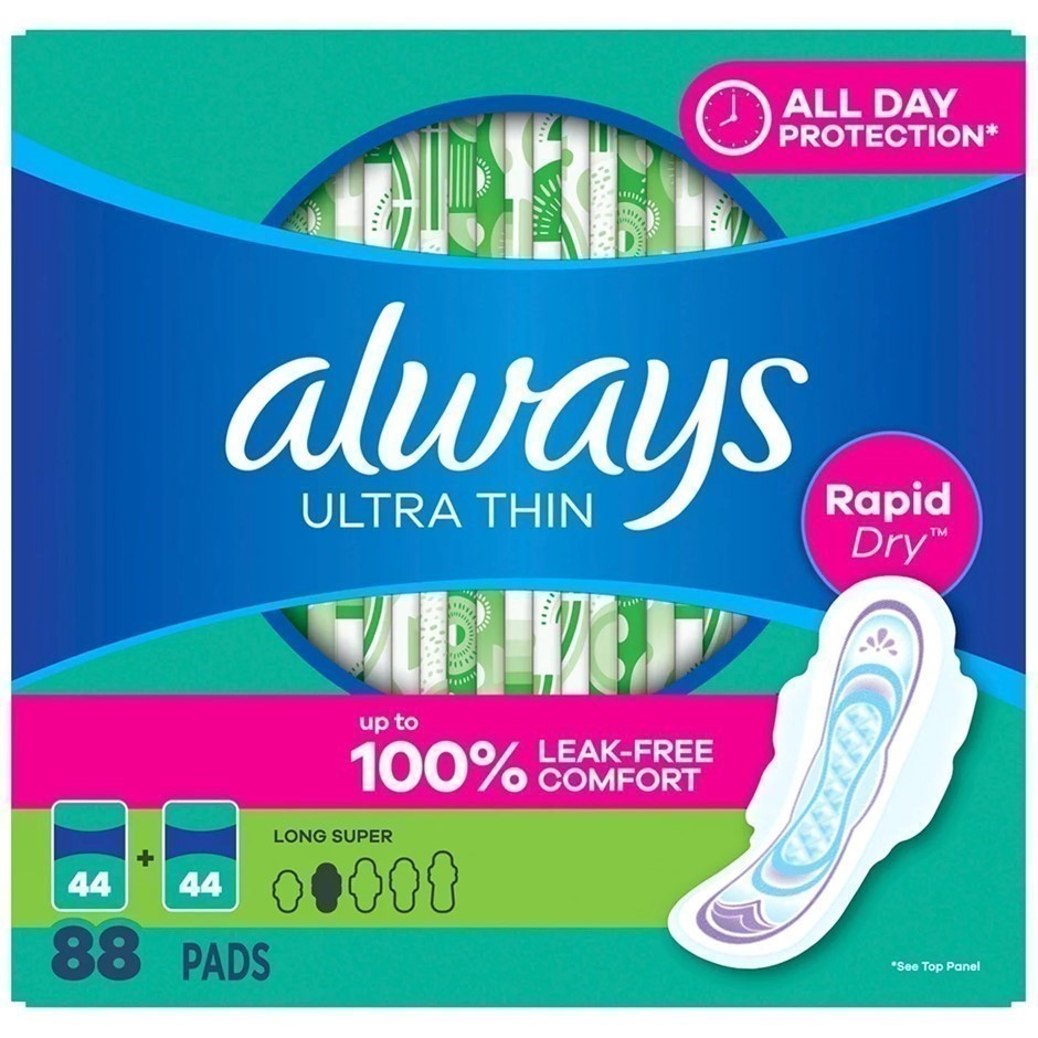 ALWAYS 88pk Ultra Thin Advanced Protection Long Pads. NB: Damaged packaging