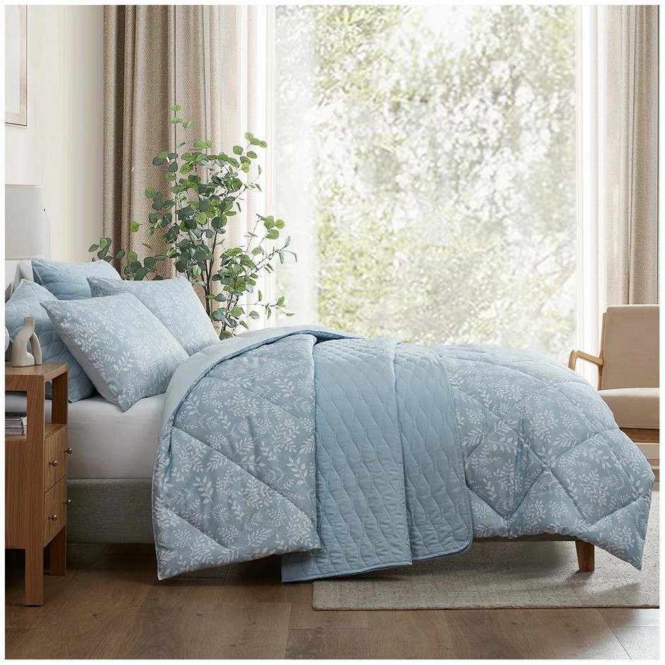 Jennifer Adams Comforter Set King 6 Piece Set Scattered Botanical Blue