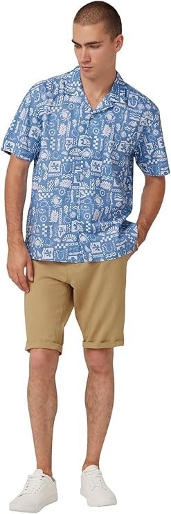BEN SHERMAN Men's Amalfi Coast Cuban Shirt, Medium, Heritage Blue, BES1341.
