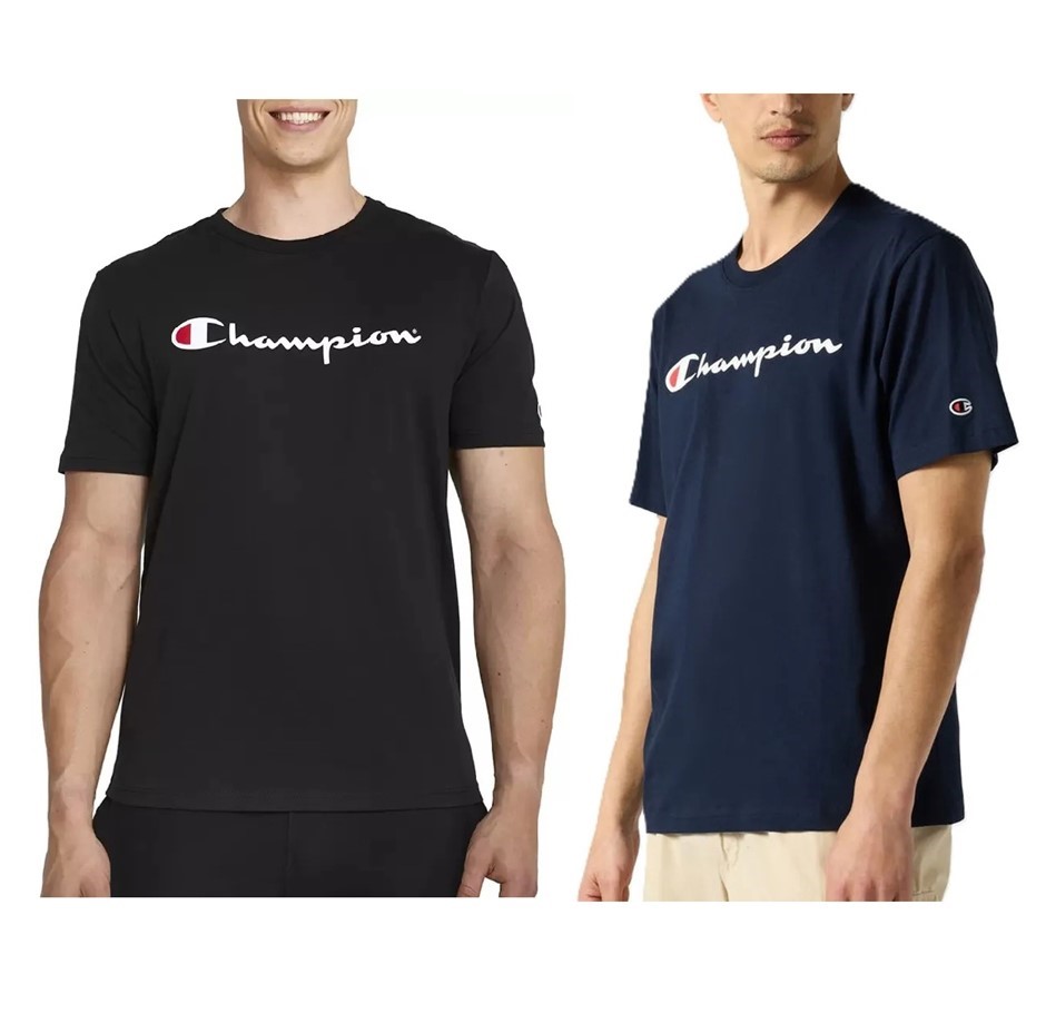 2 x CHAMPION Men's Script Tees, Size M, Black & Navy, AXQPG, 206367. Buyer