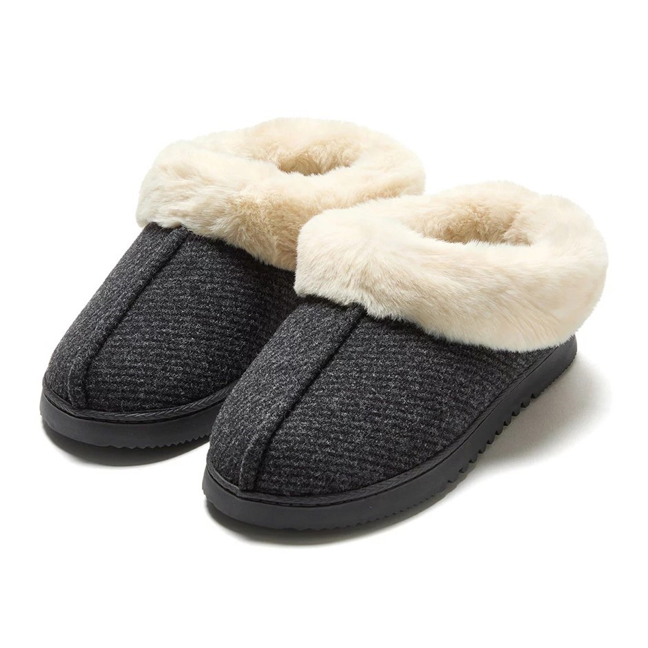 DEARFOAMS Women's Twill Clog Slippers, Size L (US 9-10), Black, Style 31260