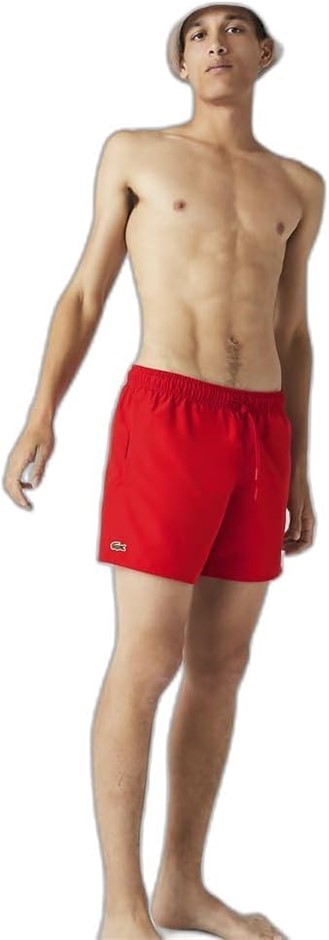 LACOSTE Men's Block Colour Swim Shorts, Red, Large, MH6270.  Buyers Note -