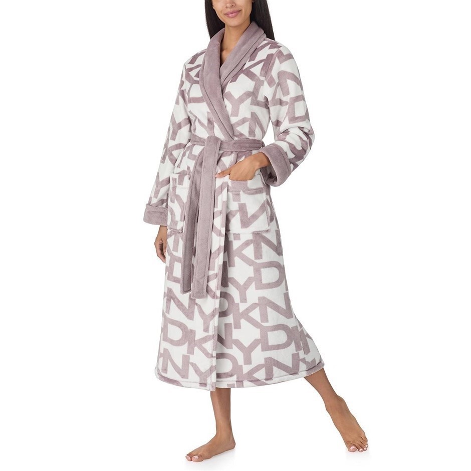 DKNY Women's Plush Shawl Collar Robe, Size L, Quail Mauve. Buyers Note - D