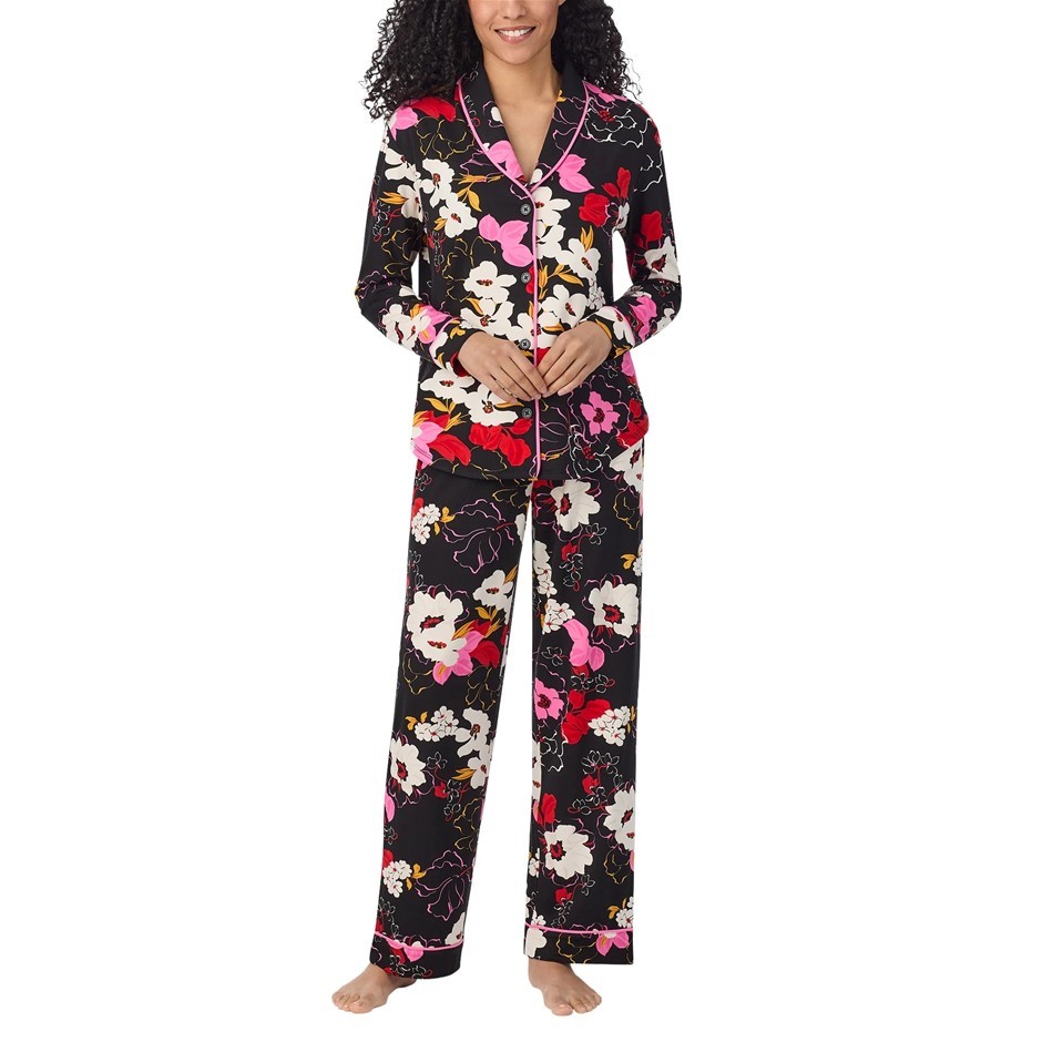 ROOM SERVICE Women's 2pc Shawl Collar PJ Set, Size 2XL, Black/Floral. Buye