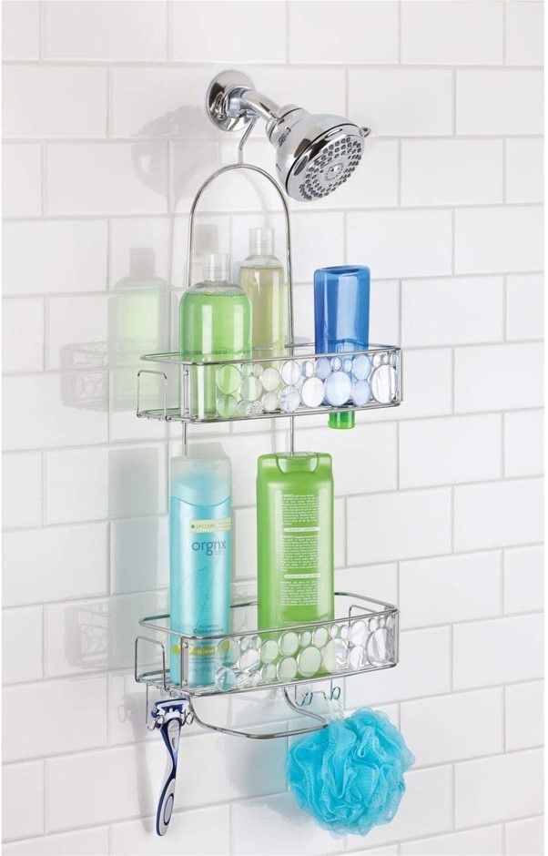 INTERDESIGN Bubbli Shower Caddy, Metal Shower Organiser with Baskets,Shelve
