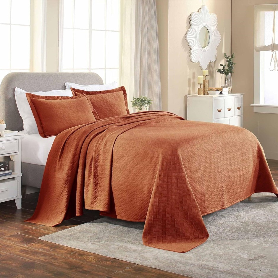 SUPERIOR 100% Cotton Basket Weave Bedspread with Shams Full, Mandarin.