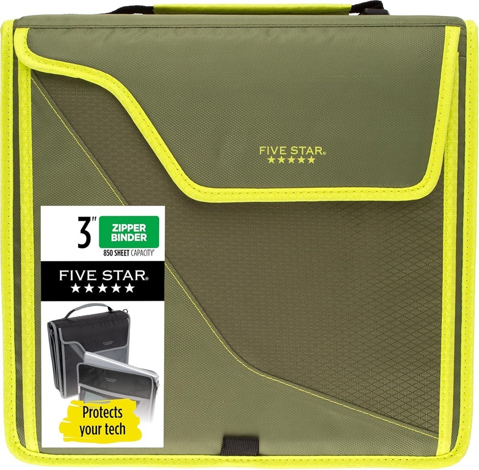 FIVE STARS Zipper Binder, 3 Inch 3-Ring Binder with D Rings