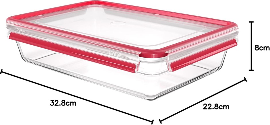 EMSA Clip & Close Glass Food Storage Container, Rectangular, 3 L, 100% Leak