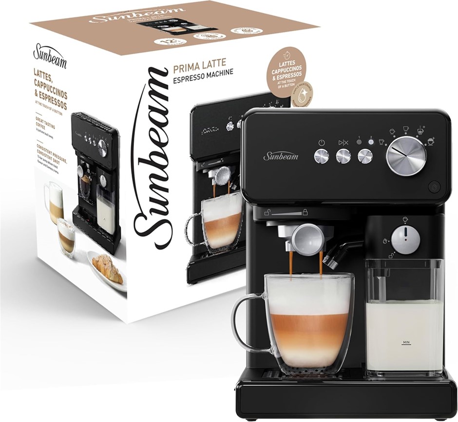 SUNBEAM Prima Latte Semi Automatic Coffee Machine, Black, EMP5100BK. NB: Ha