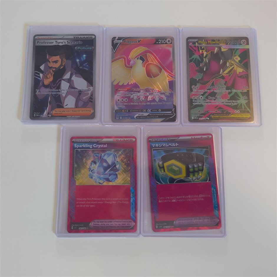 3 full art rare and 2 acespec rare genuine pokemon card bundel.