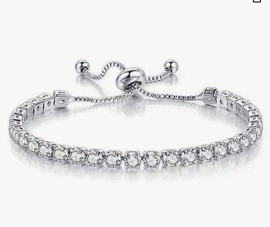 925 Sterling Silver Tennis Bracelet Brilliant Simulated Diamonds-Adjustable